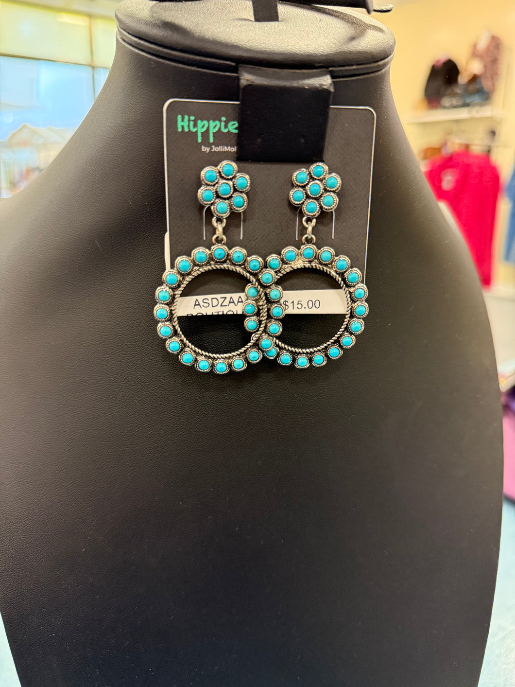 Turquoise Floral Cluster Hoop Post Earrings