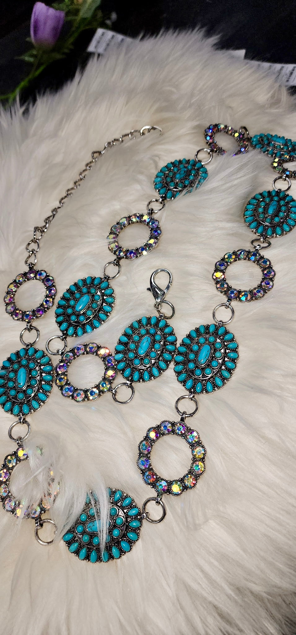 Crystal Turquoise Cluster Concho Belt