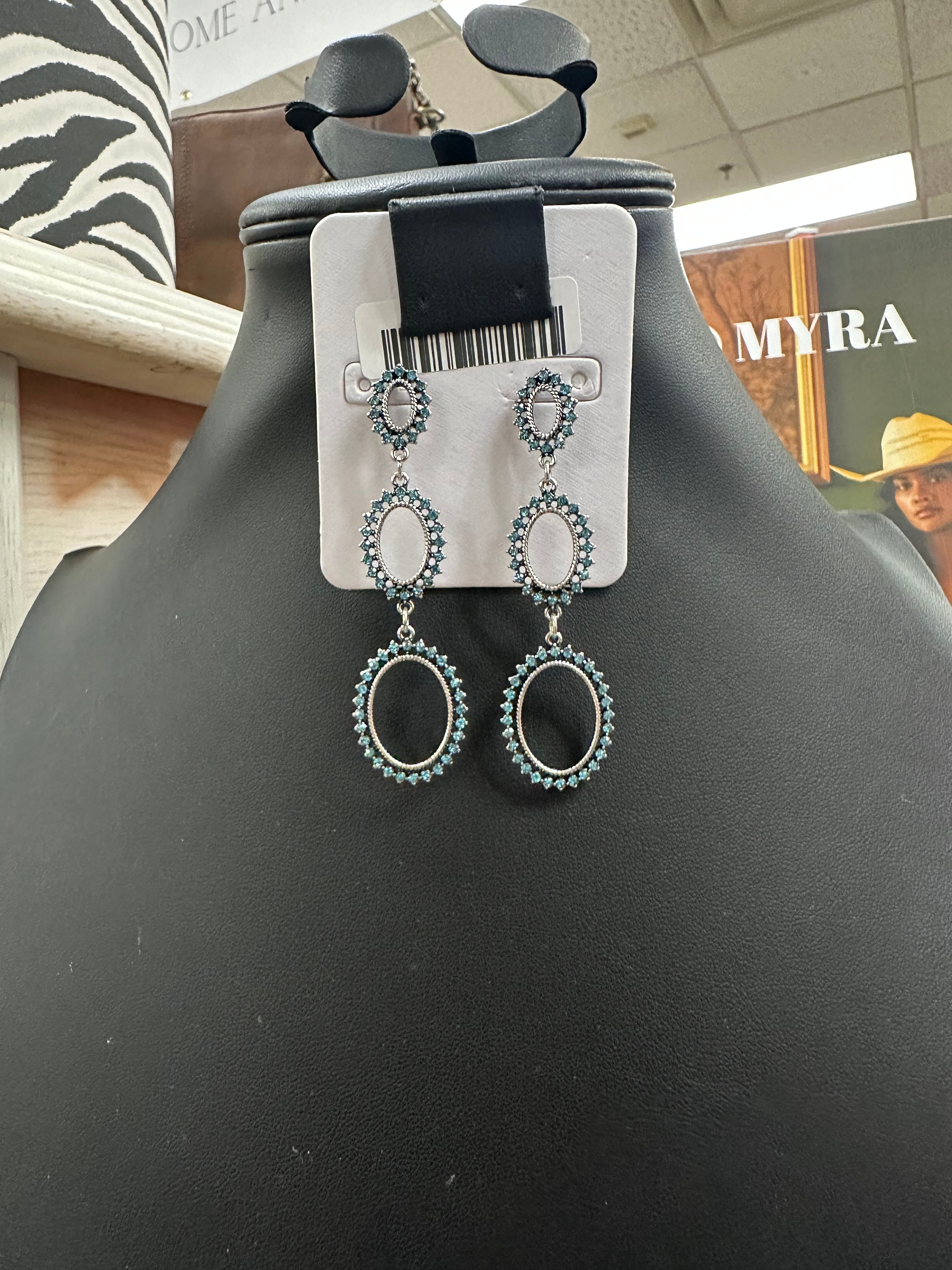 Blue Crystal Hoop 3-Tier Post Earrings