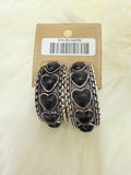 Black Stack Heart Hoop Post Earrings
