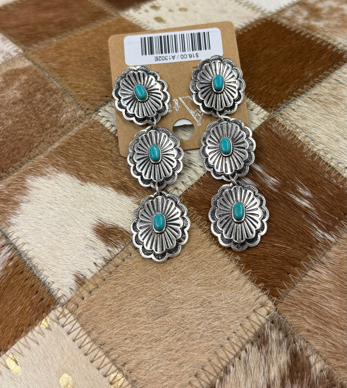 Turquoise 3-Tier Concho Post Earrings