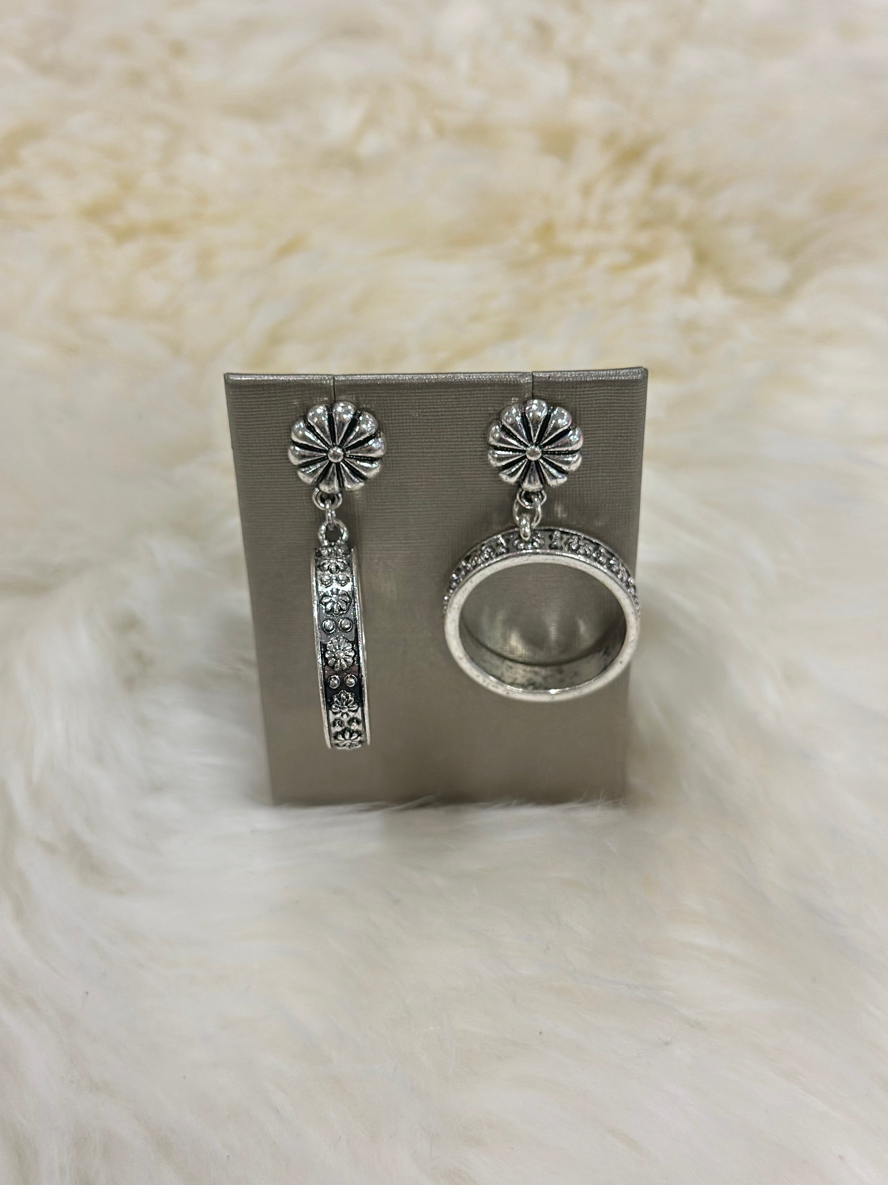 Silver Stamped Hoop Post Earrings