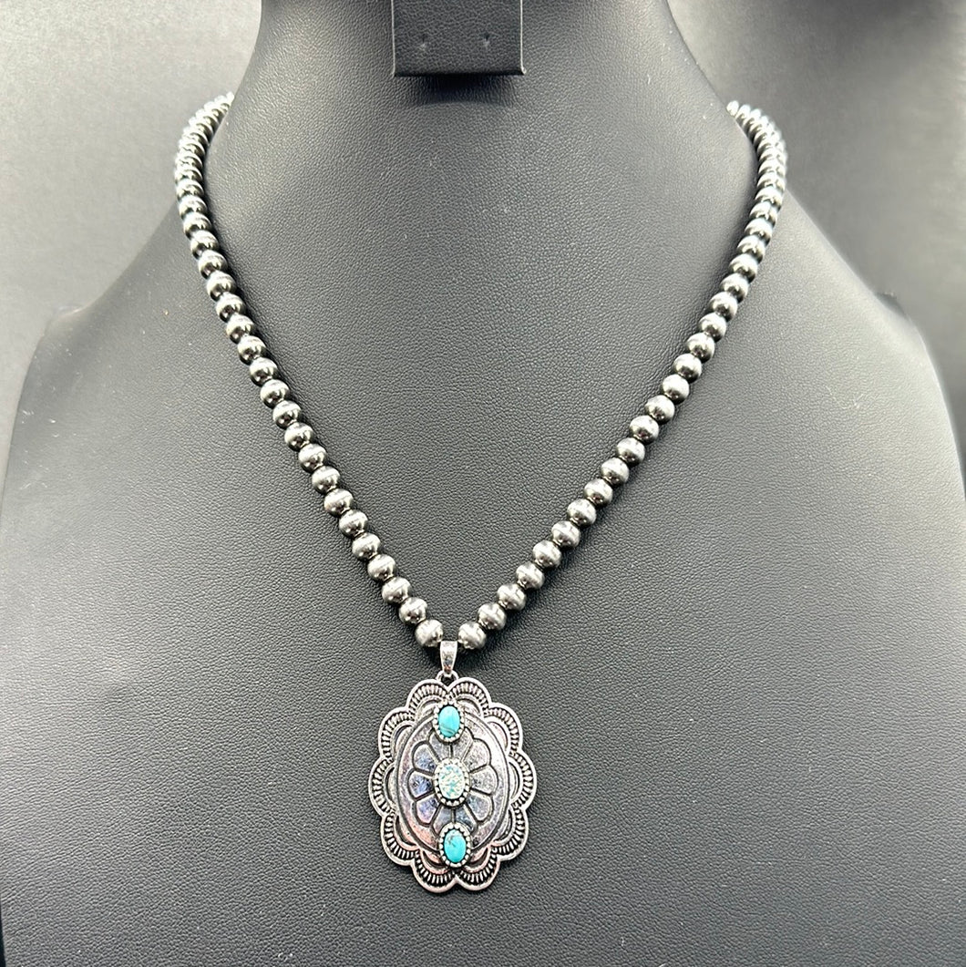 Turquoise Concho Pendant Necklace