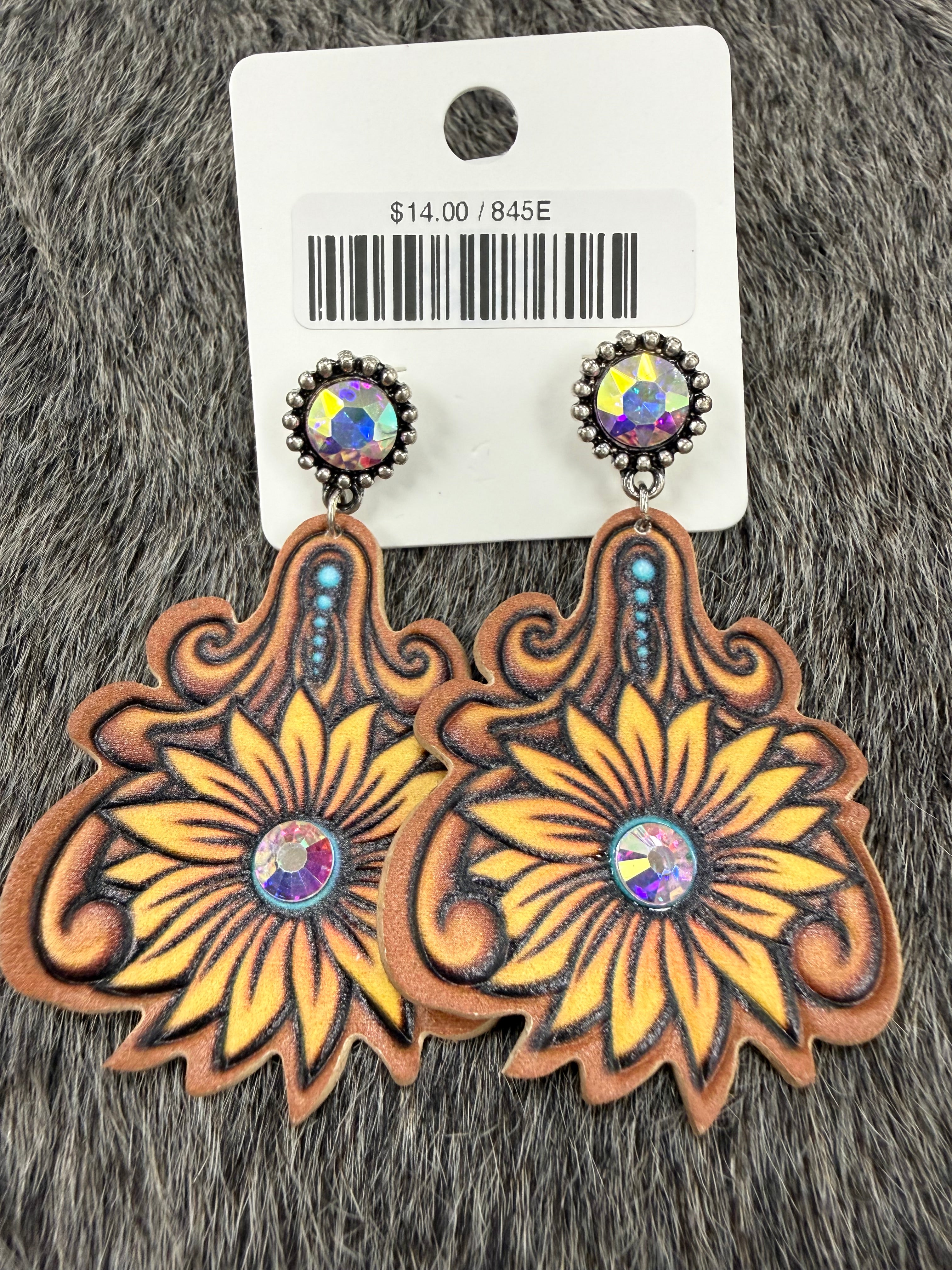 Crystal Floral Embossed Post Earrings