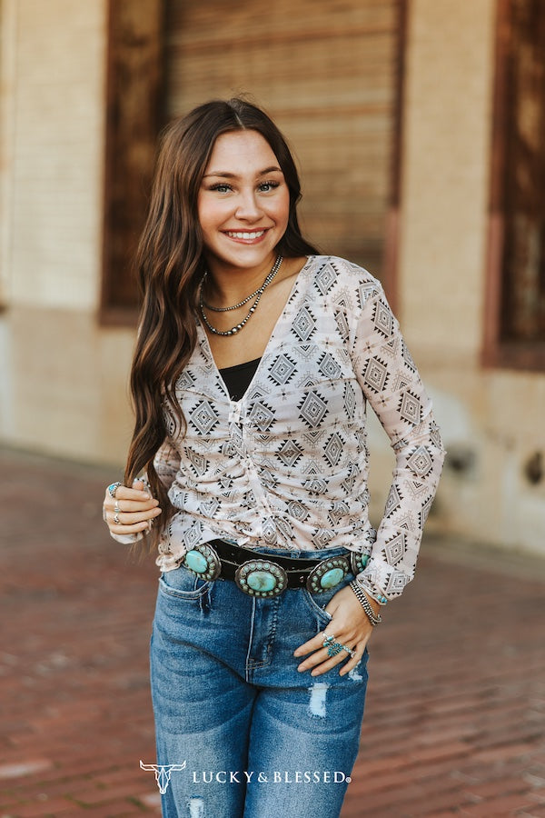 Ivory Button Down Southwestern Top