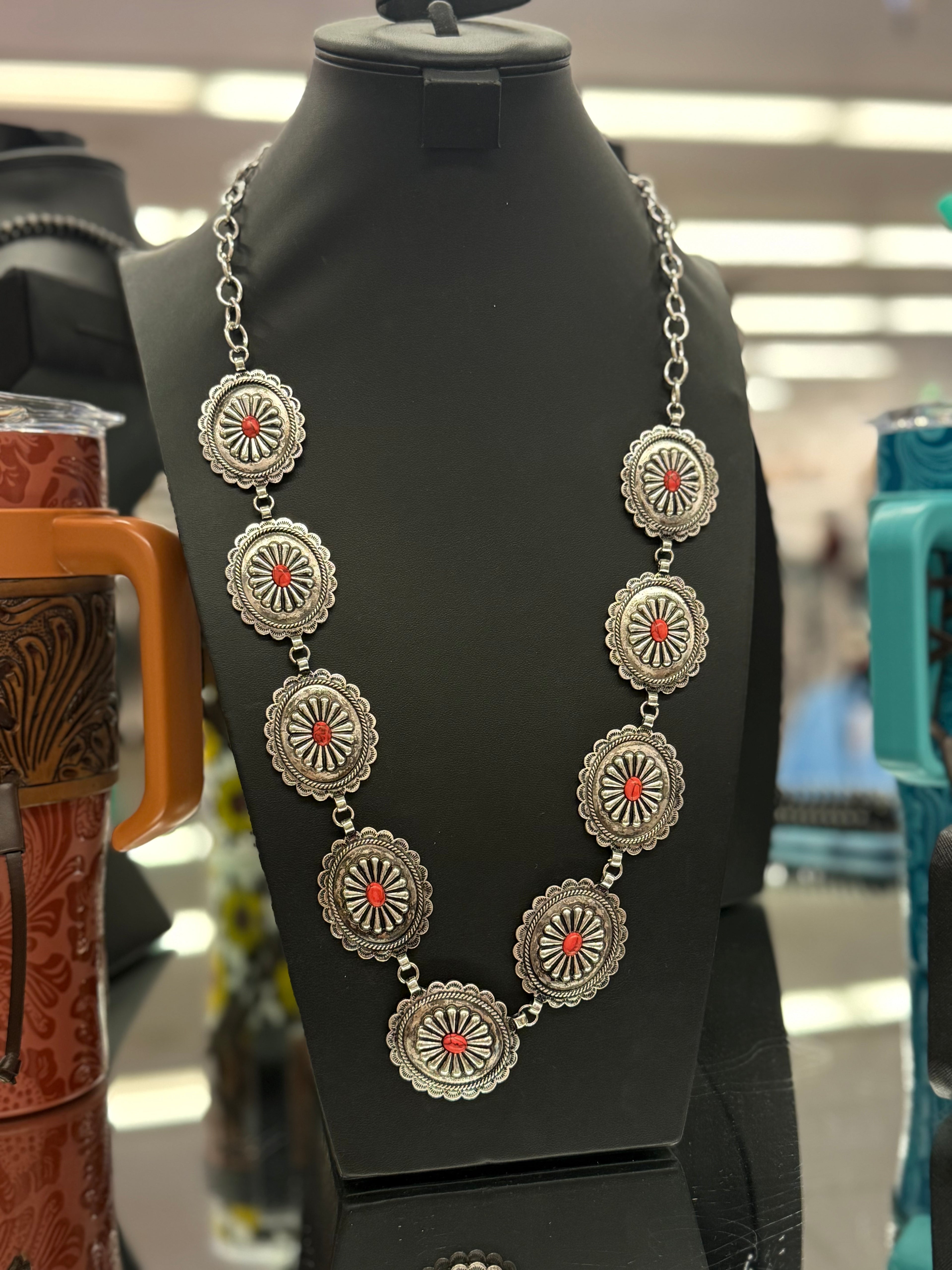 Coral Concho Stamped Necklace