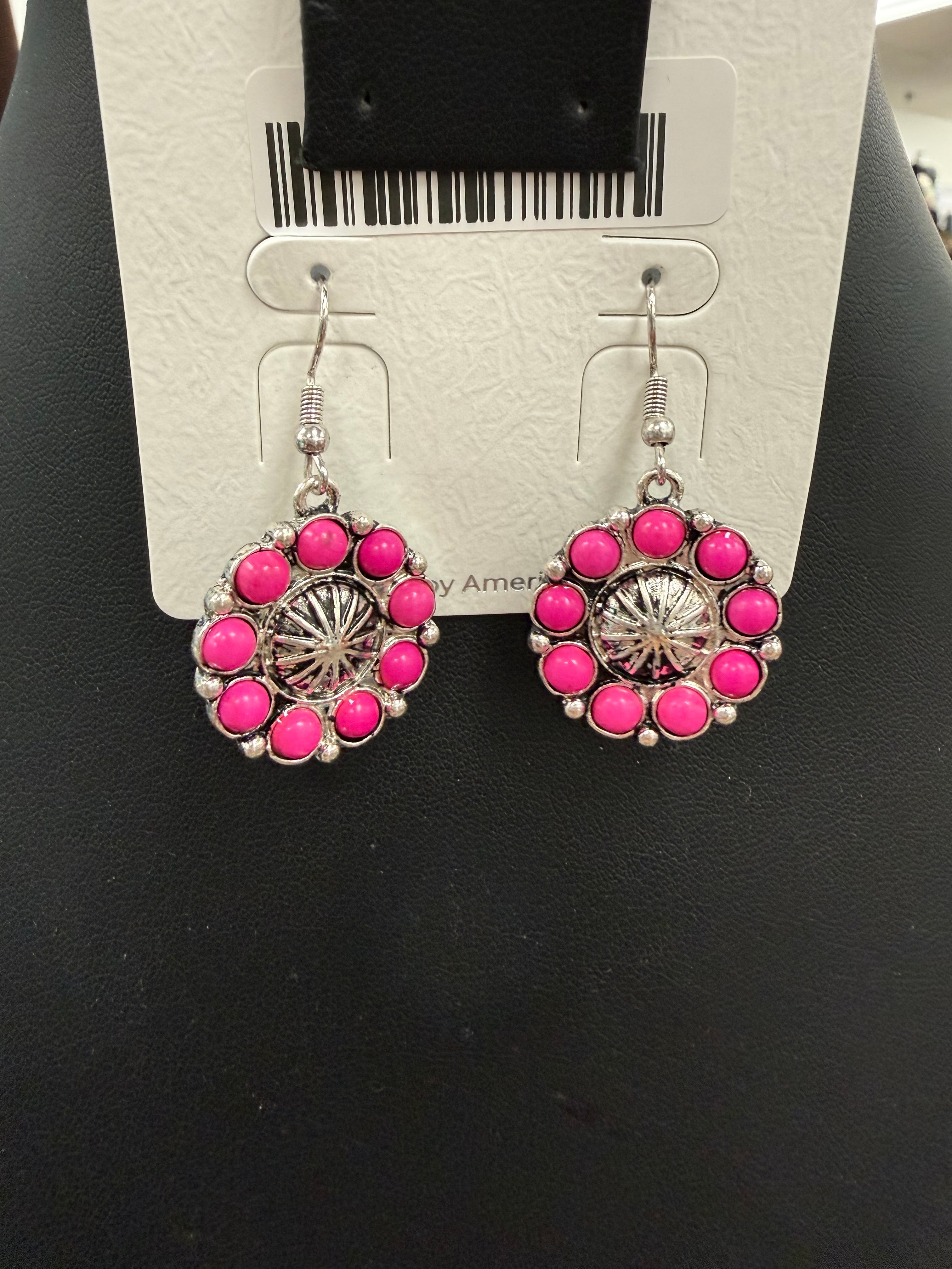 Pink Concho Fishhook Earrings