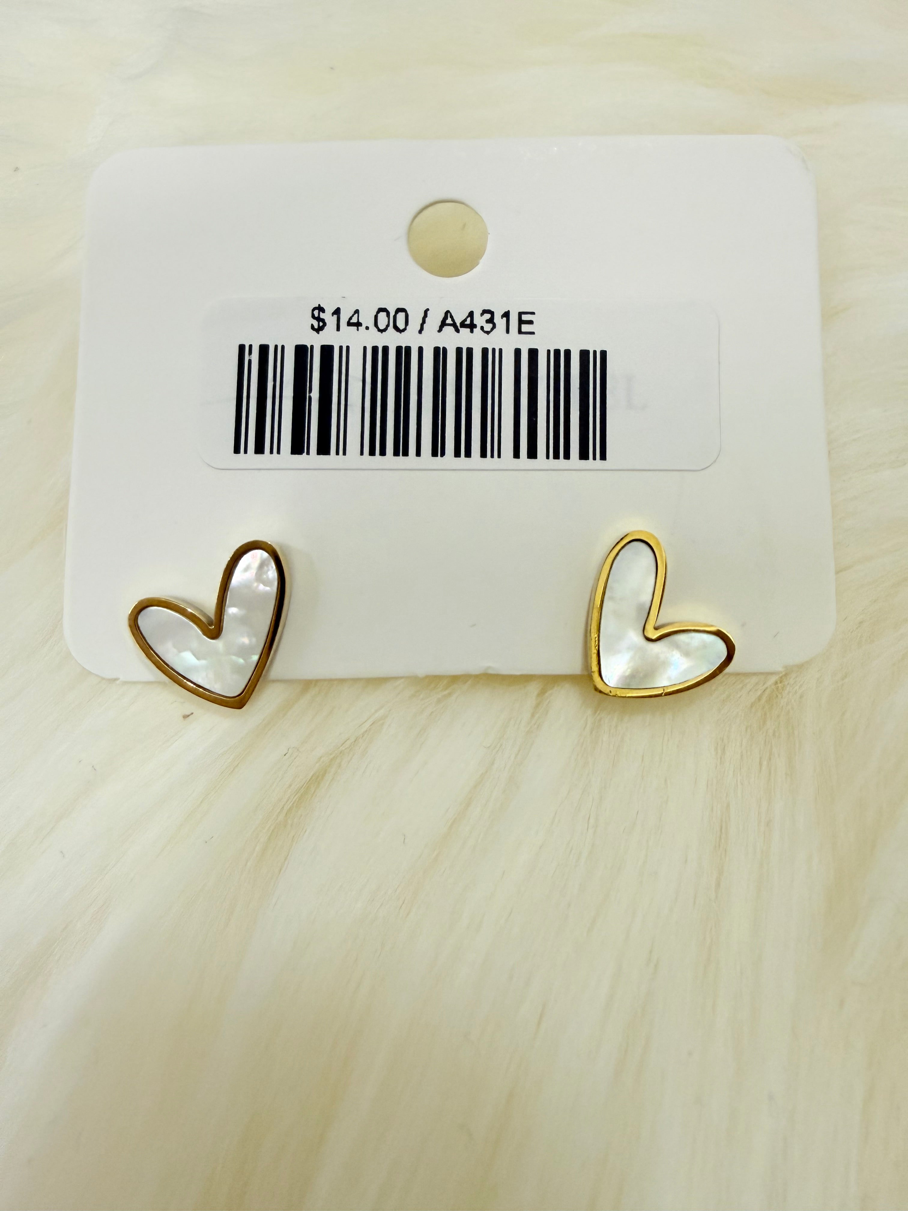 Gold Opal Heart Post Earrings