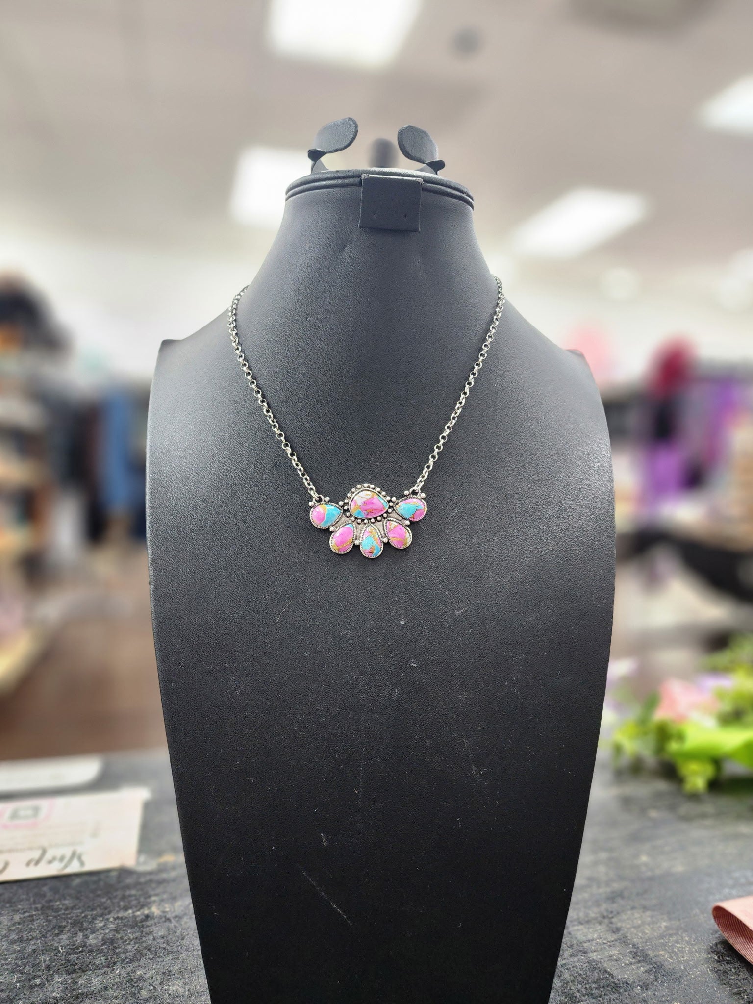 Pink/Turquoise Half Cluster Necklace