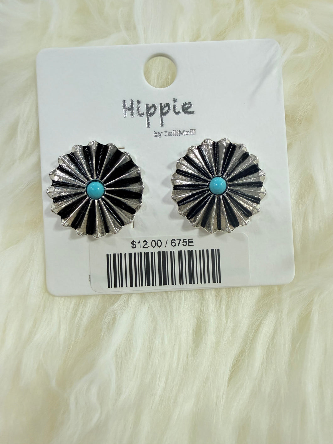 Silver Turquoise Stamped Post Earrings