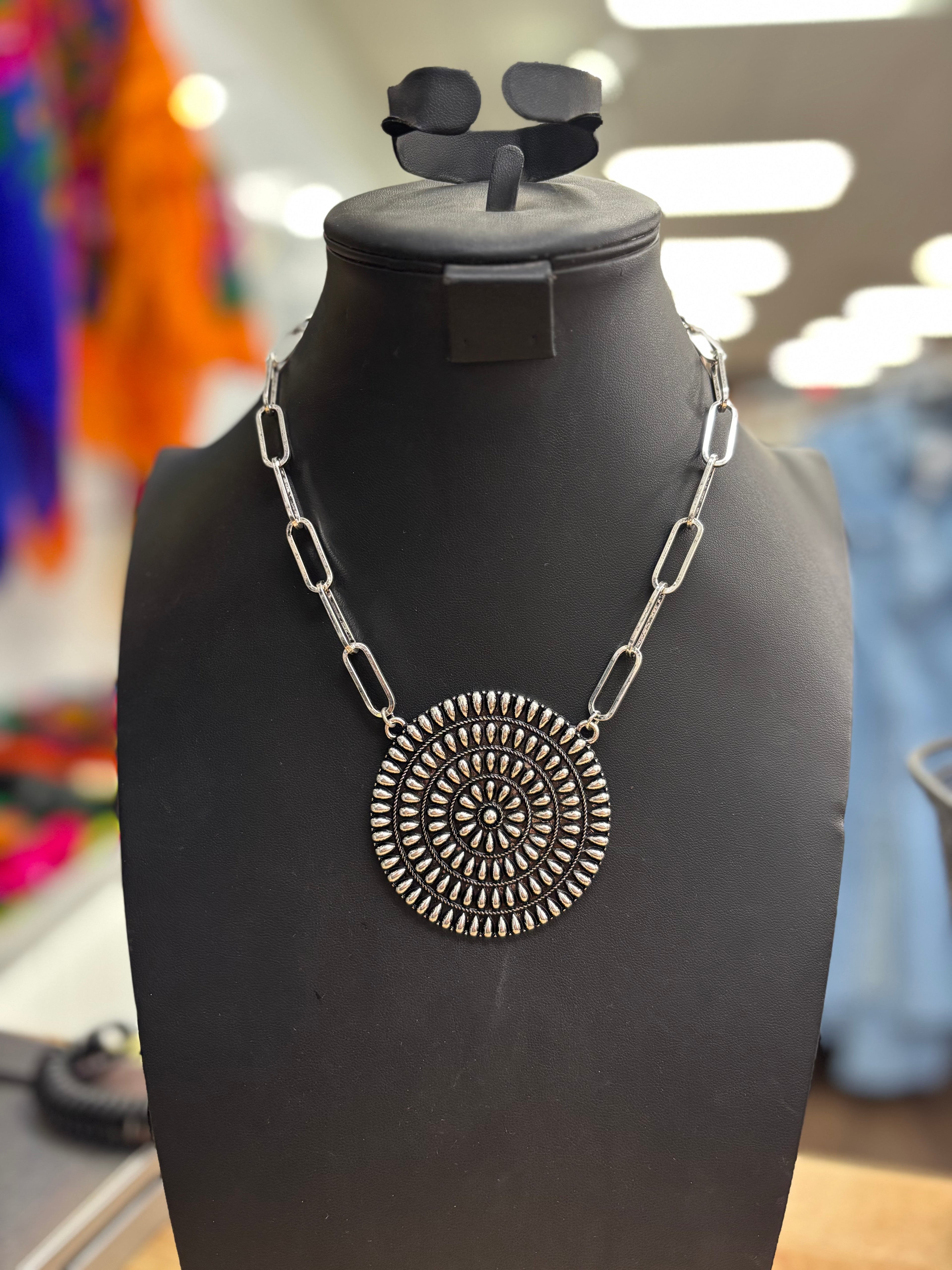 Round Stamped Pendant Necklace