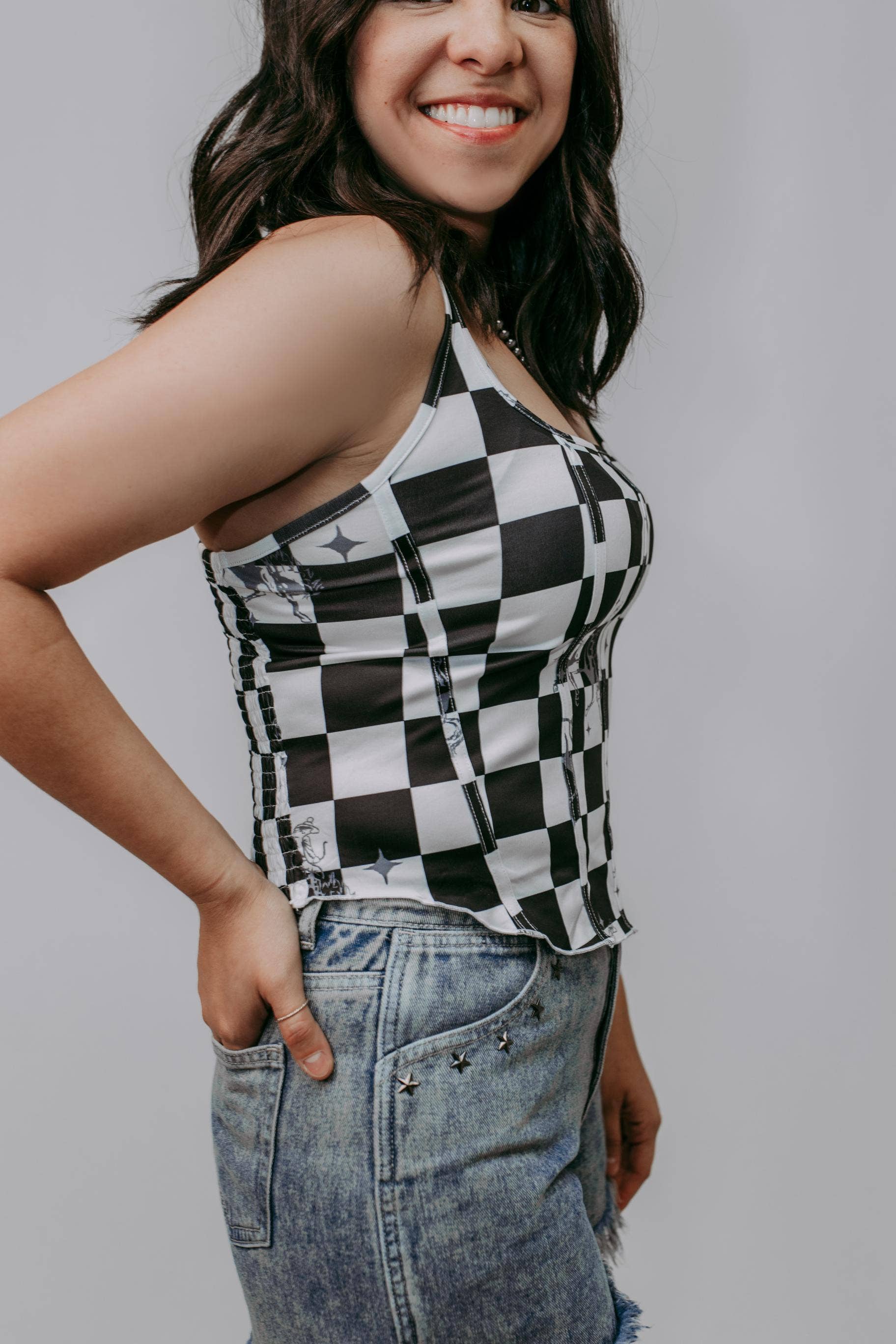 Checked Broncs Corset Top