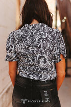 Black Paisley Western Top