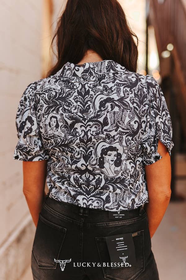 Black Paisley Western Top