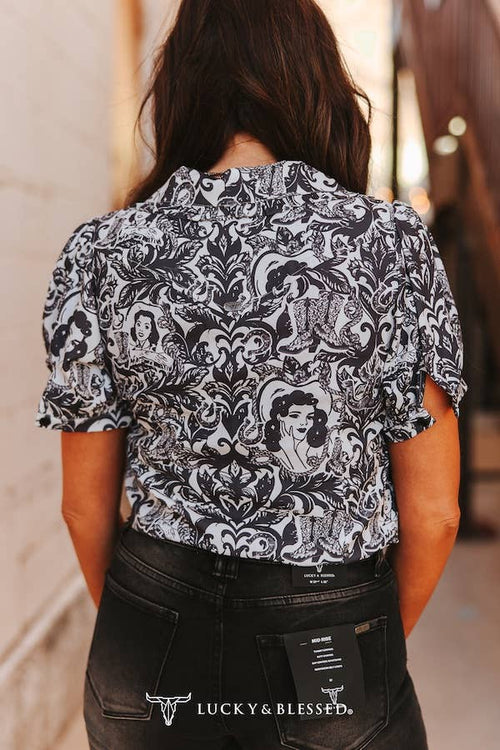 Black Paisley Western Top