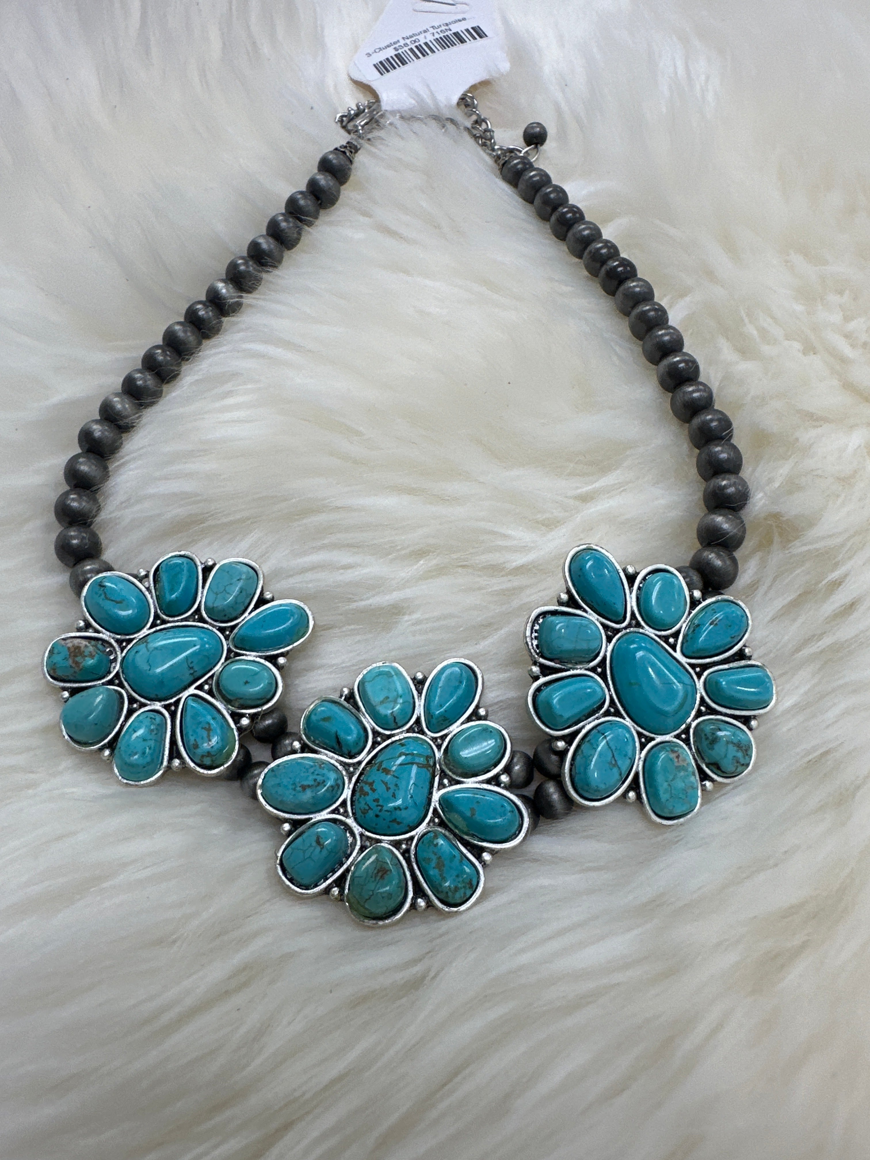 3-Cluster Natural Turquoise Necklace