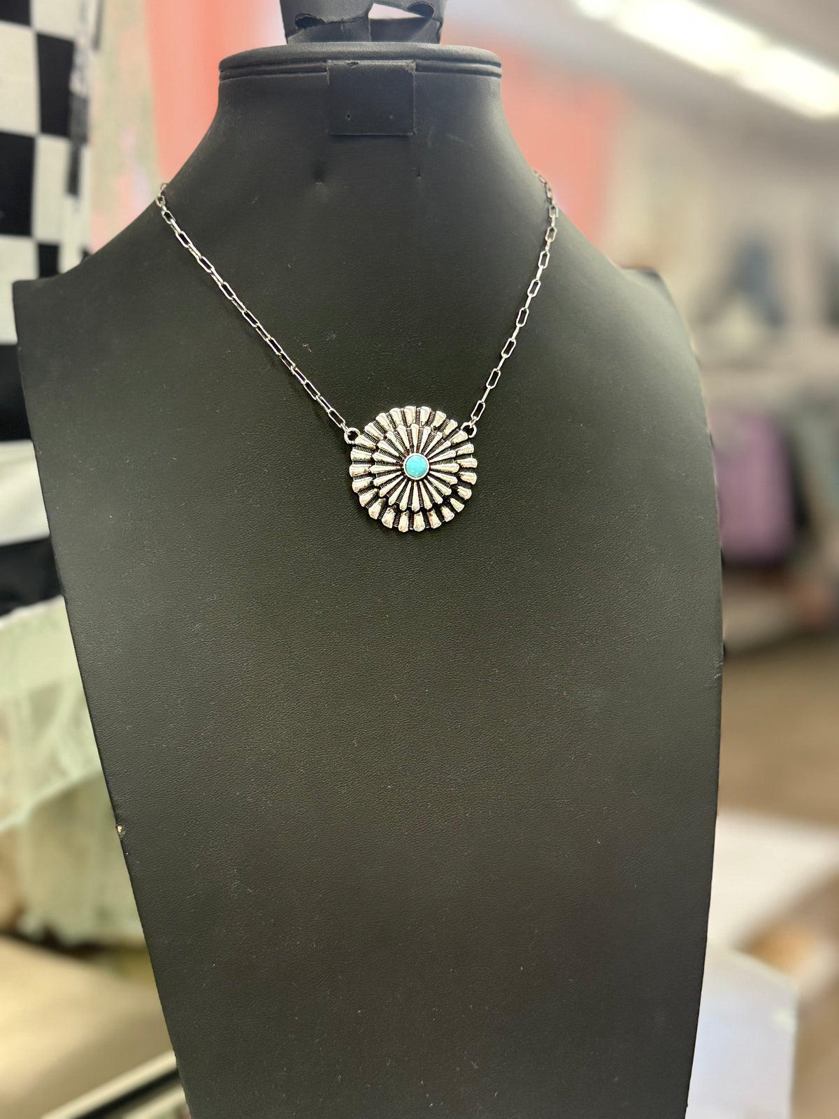 Turquoise Spiral Stamped Necklace