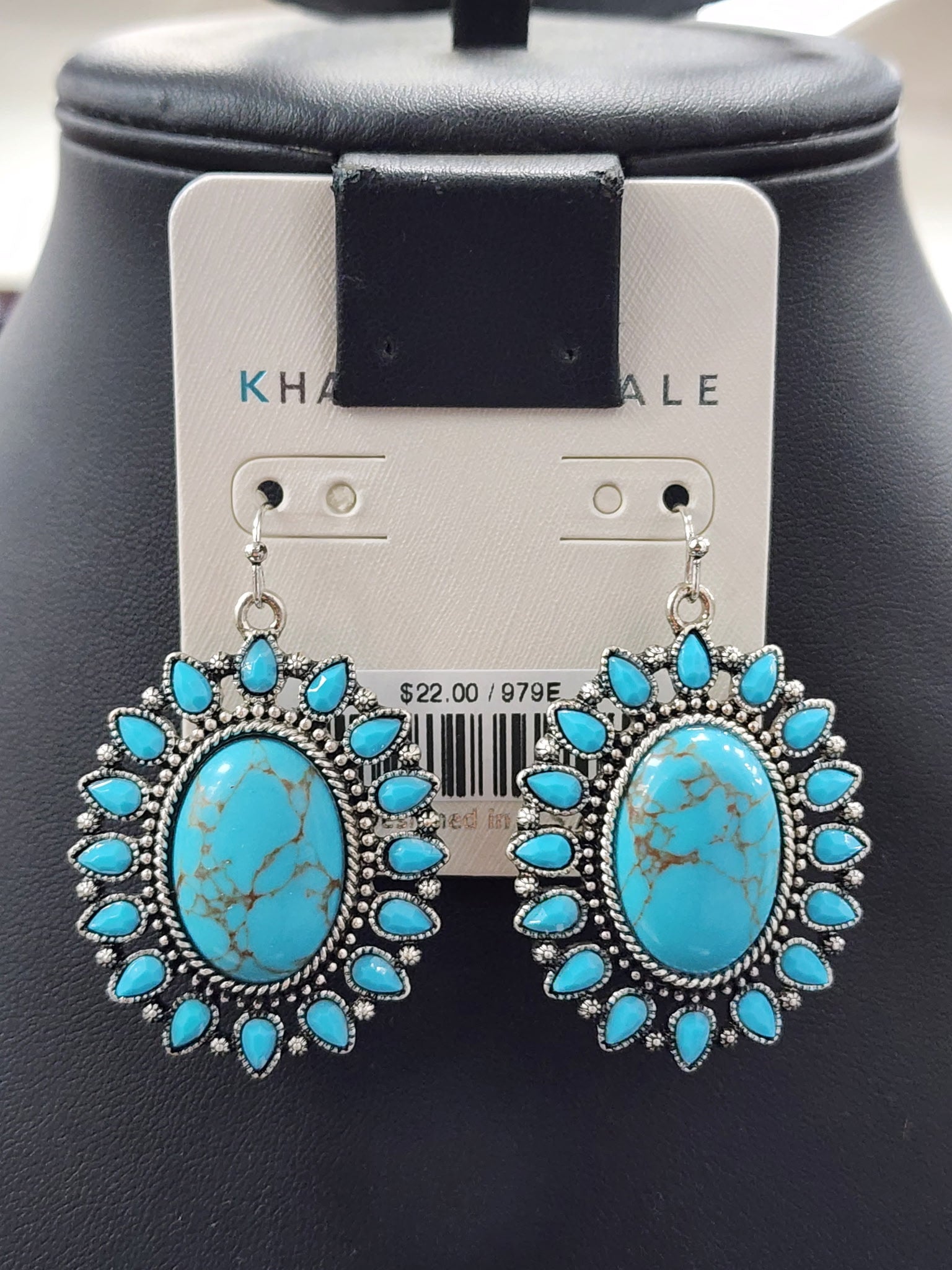 Turquoise Stone Cluster Fishhook Earrings
