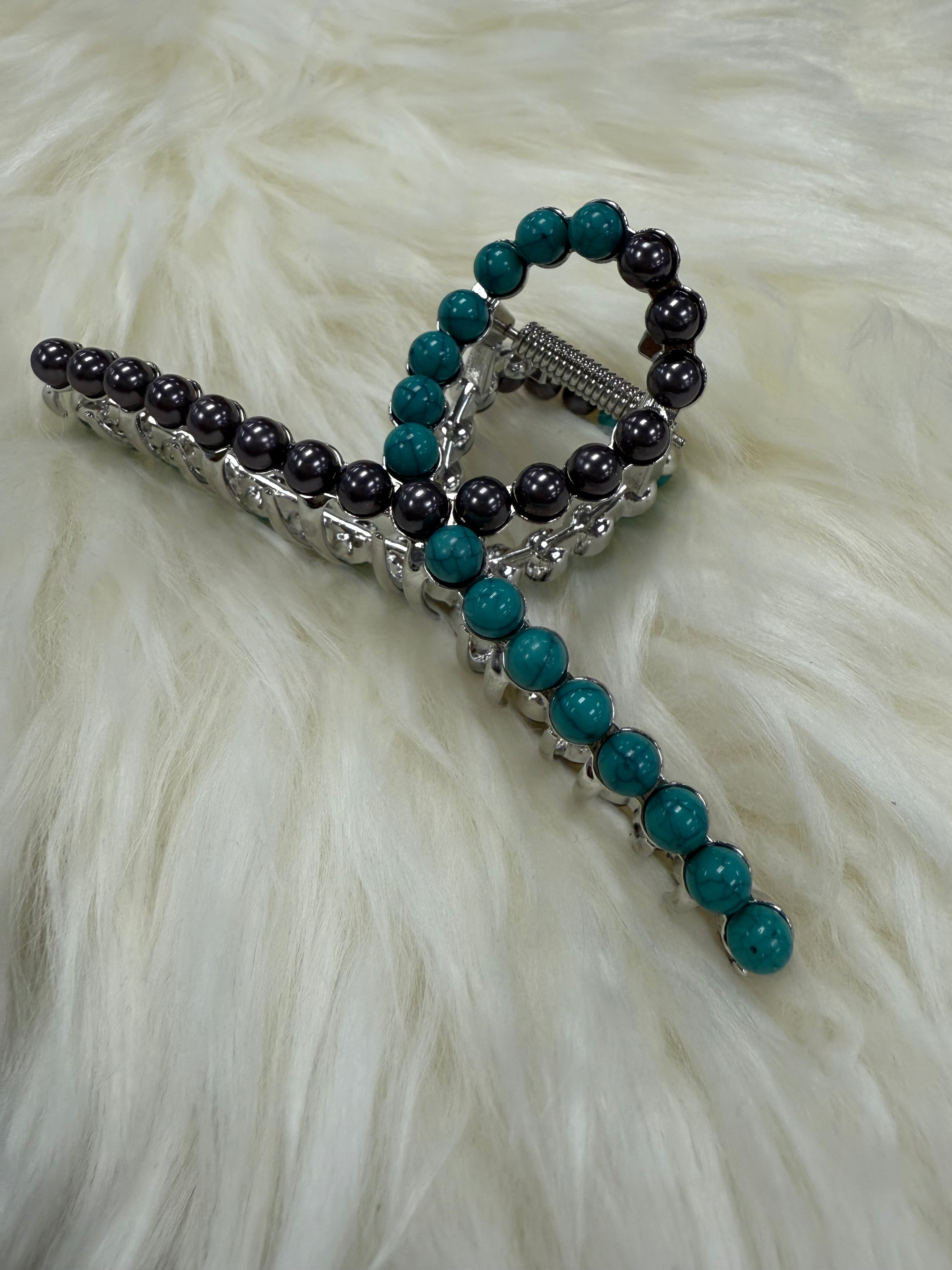 Turquoise Half Pearl Hair Clip
