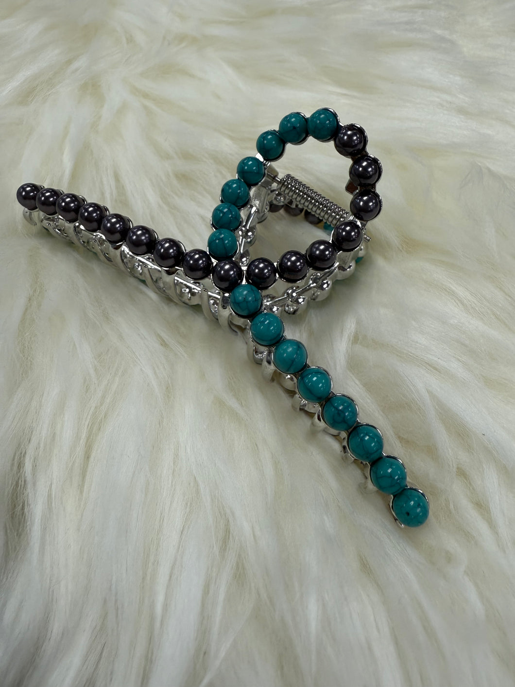 Turquoise Half Pearl Hair Clip