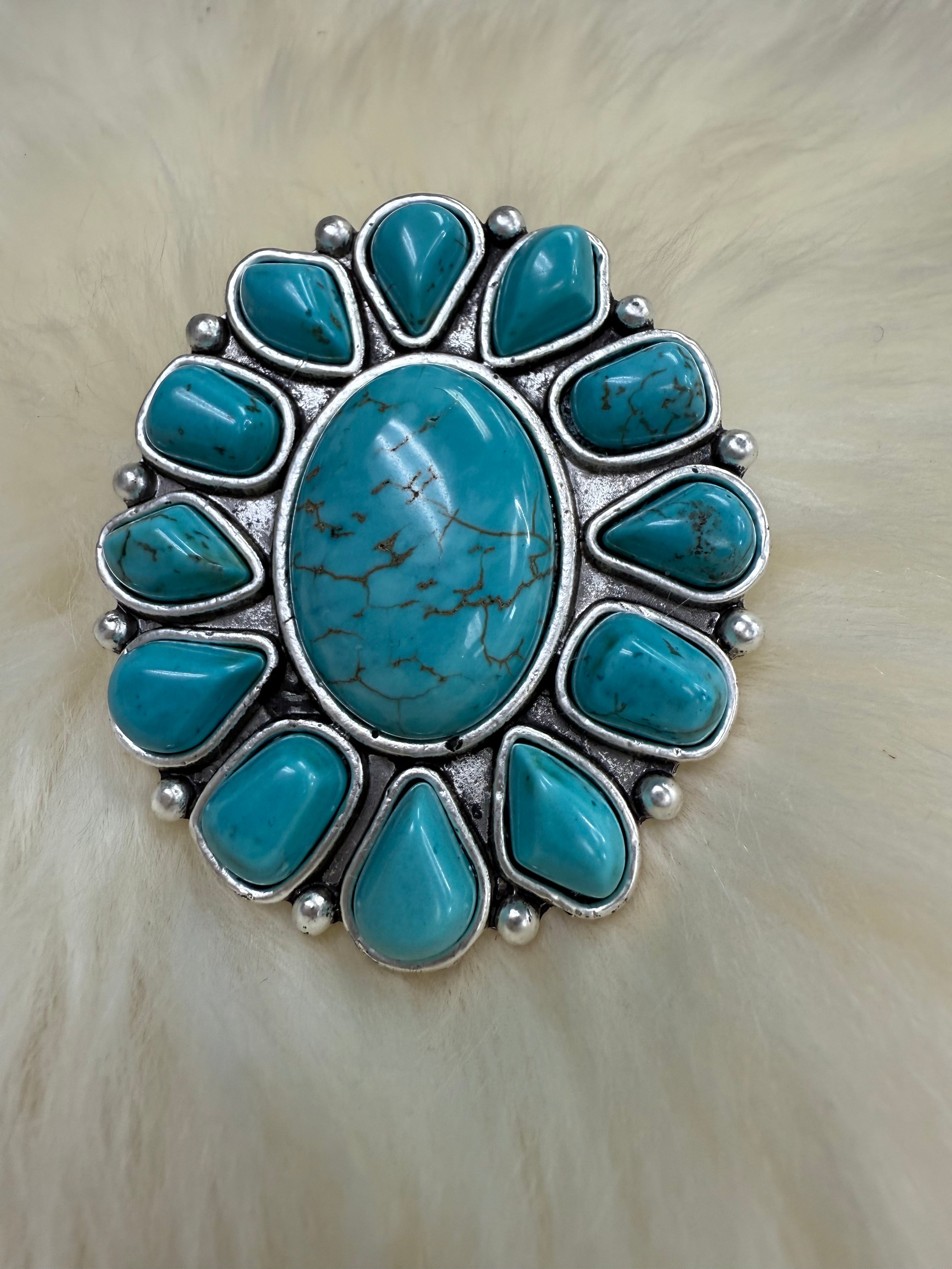 Turquoise Large Stone Cluster Cuff Ring