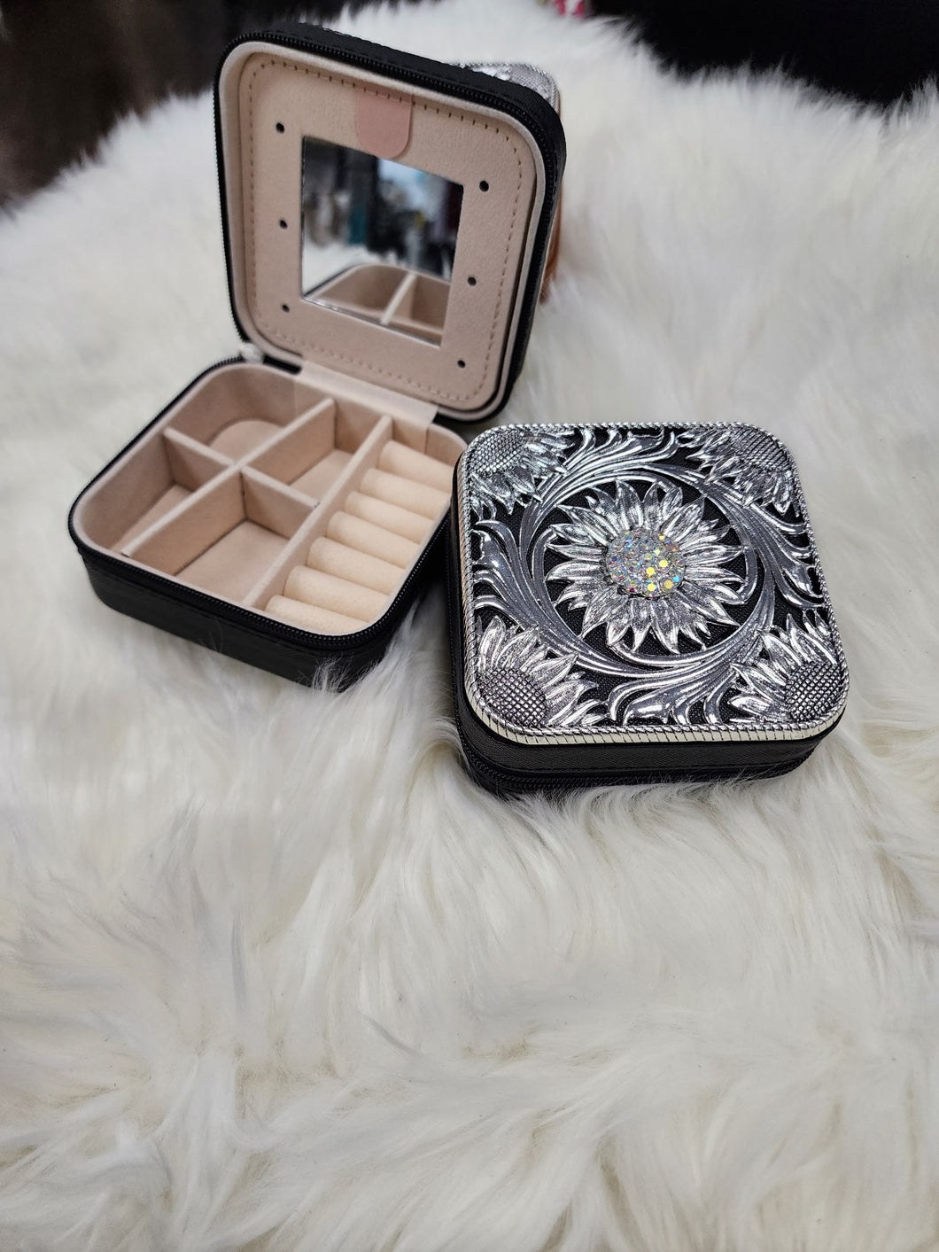 Black Rhinestone Sunflower Jewelry Box