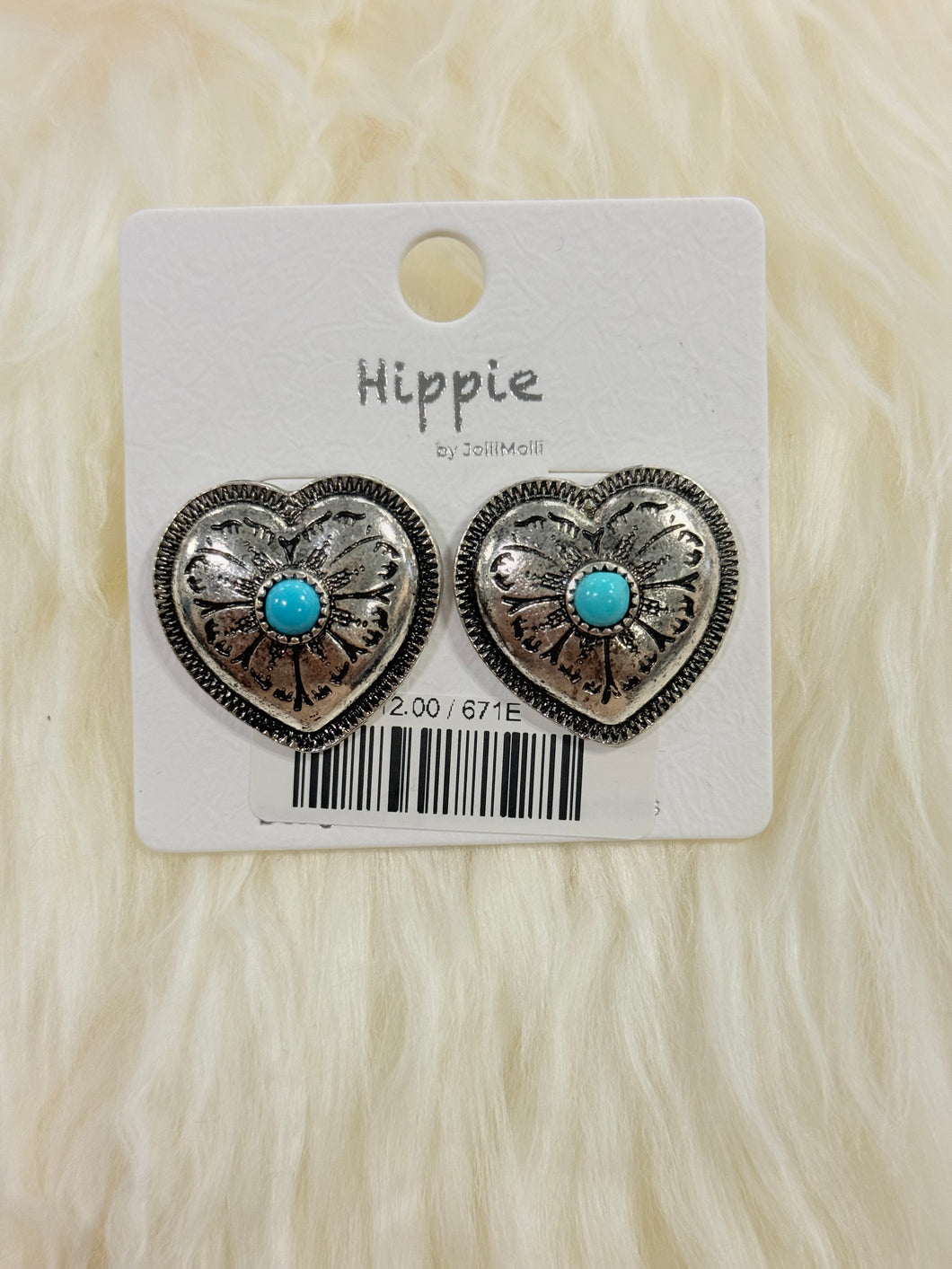 Turquoise Stamped Heart Post Earrings