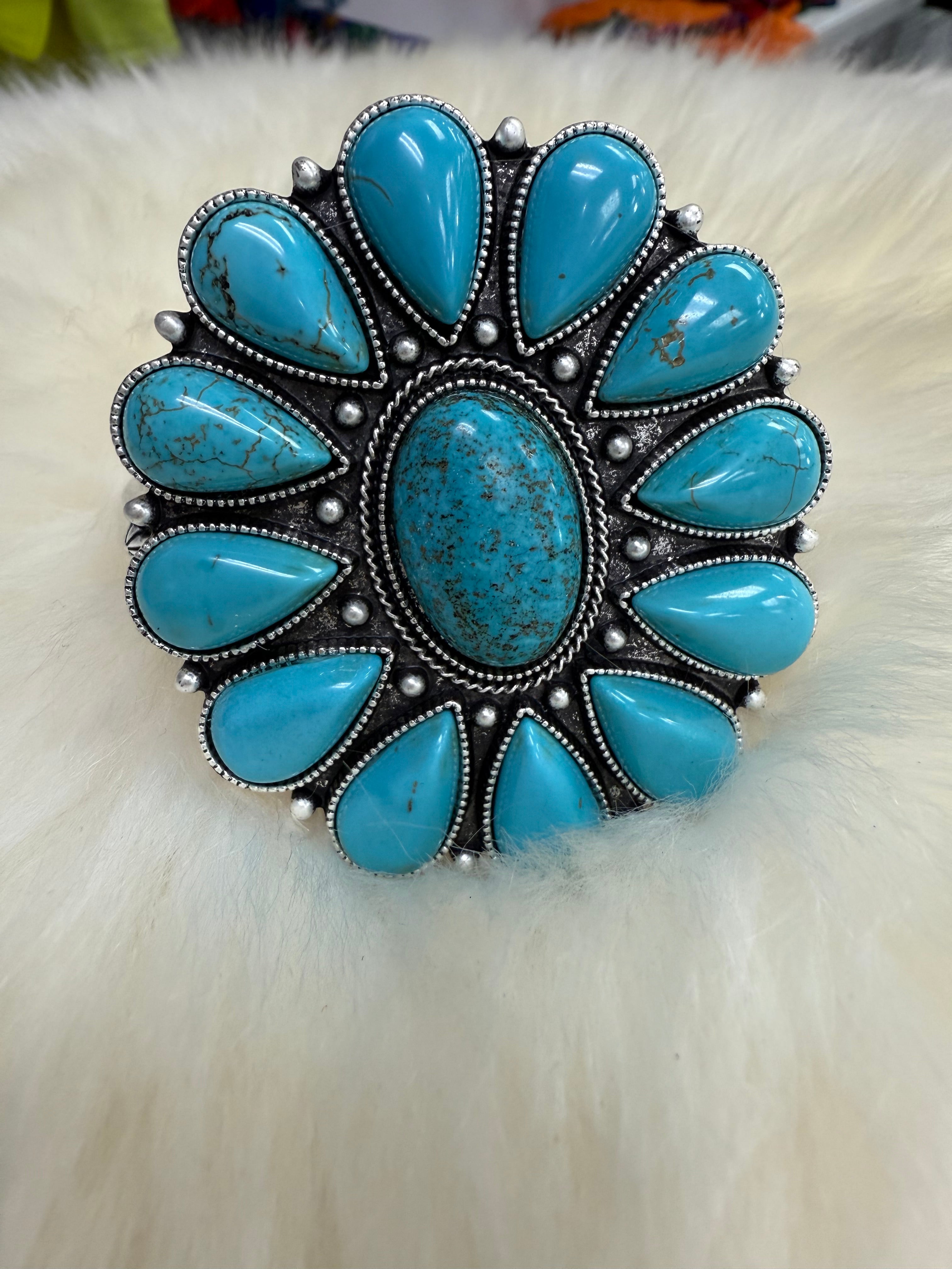 Turquoise Large Cluster Cuff Bracelet