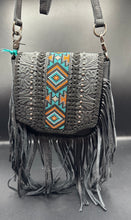 Load image into Gallery viewer, Montana West Black Embossed Southwestern Fringe Crossbody Purse
