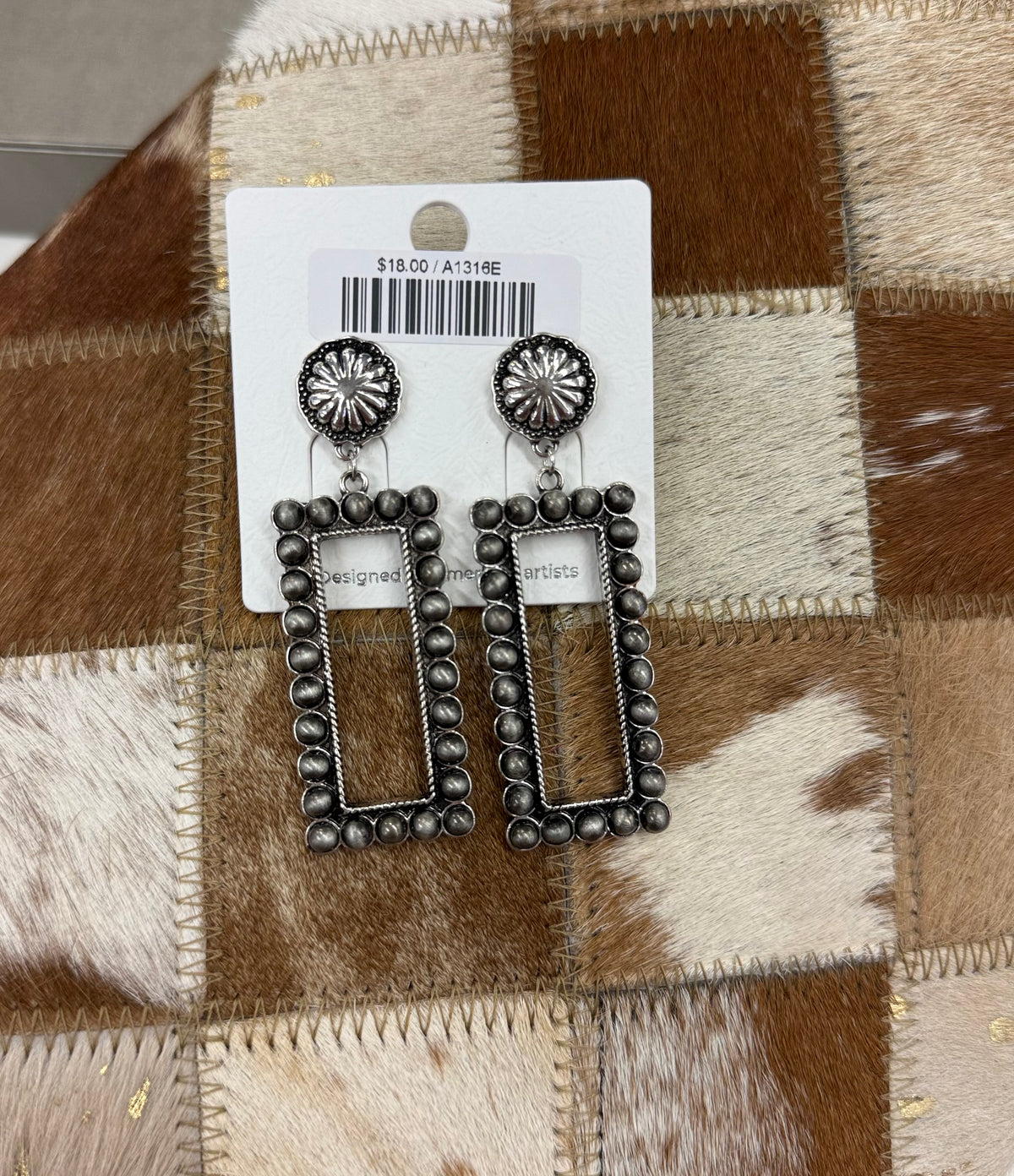 Pearl Bead Rectangle Post Earrings