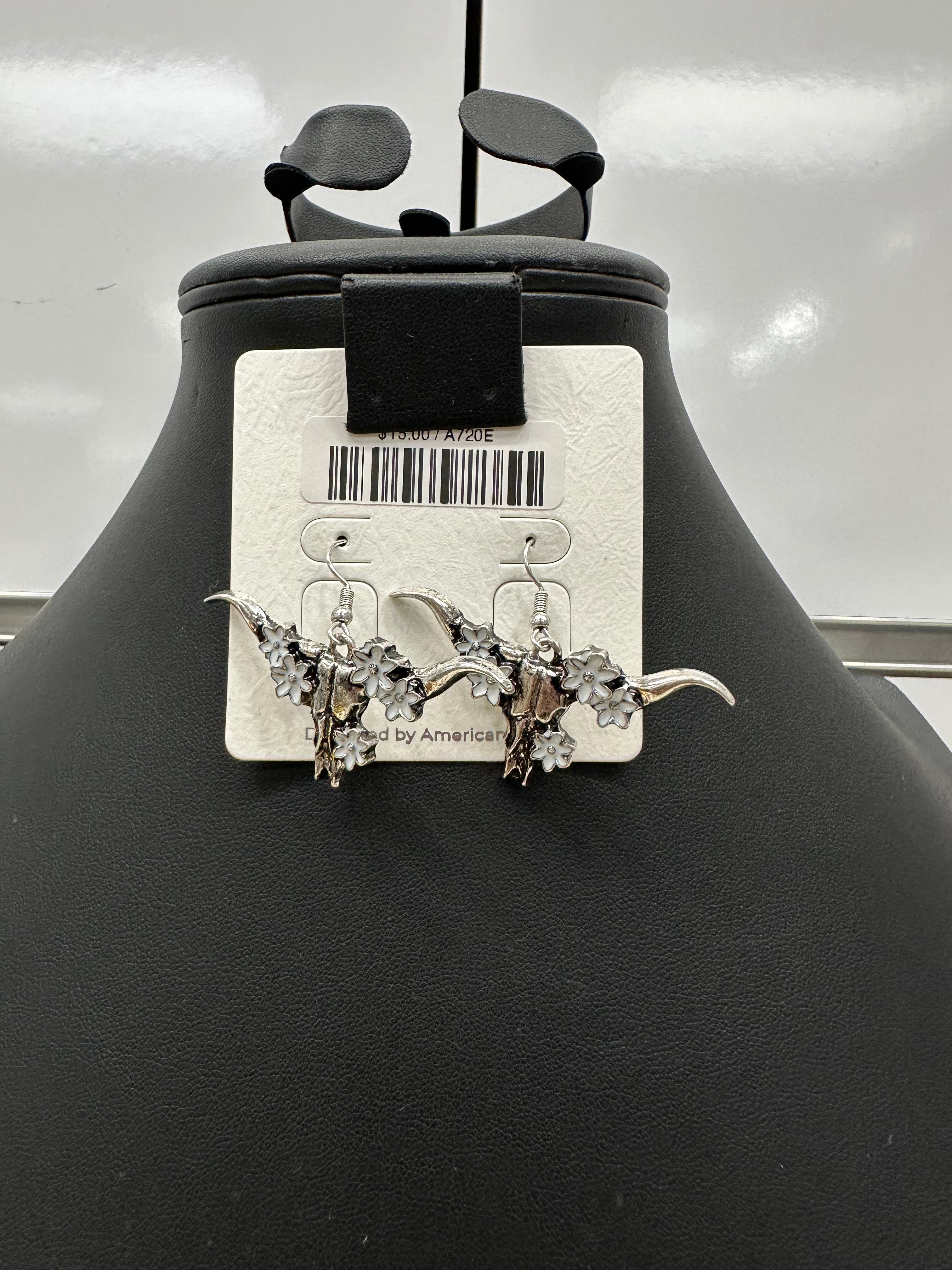White Floral Steer Fishhook Earrings