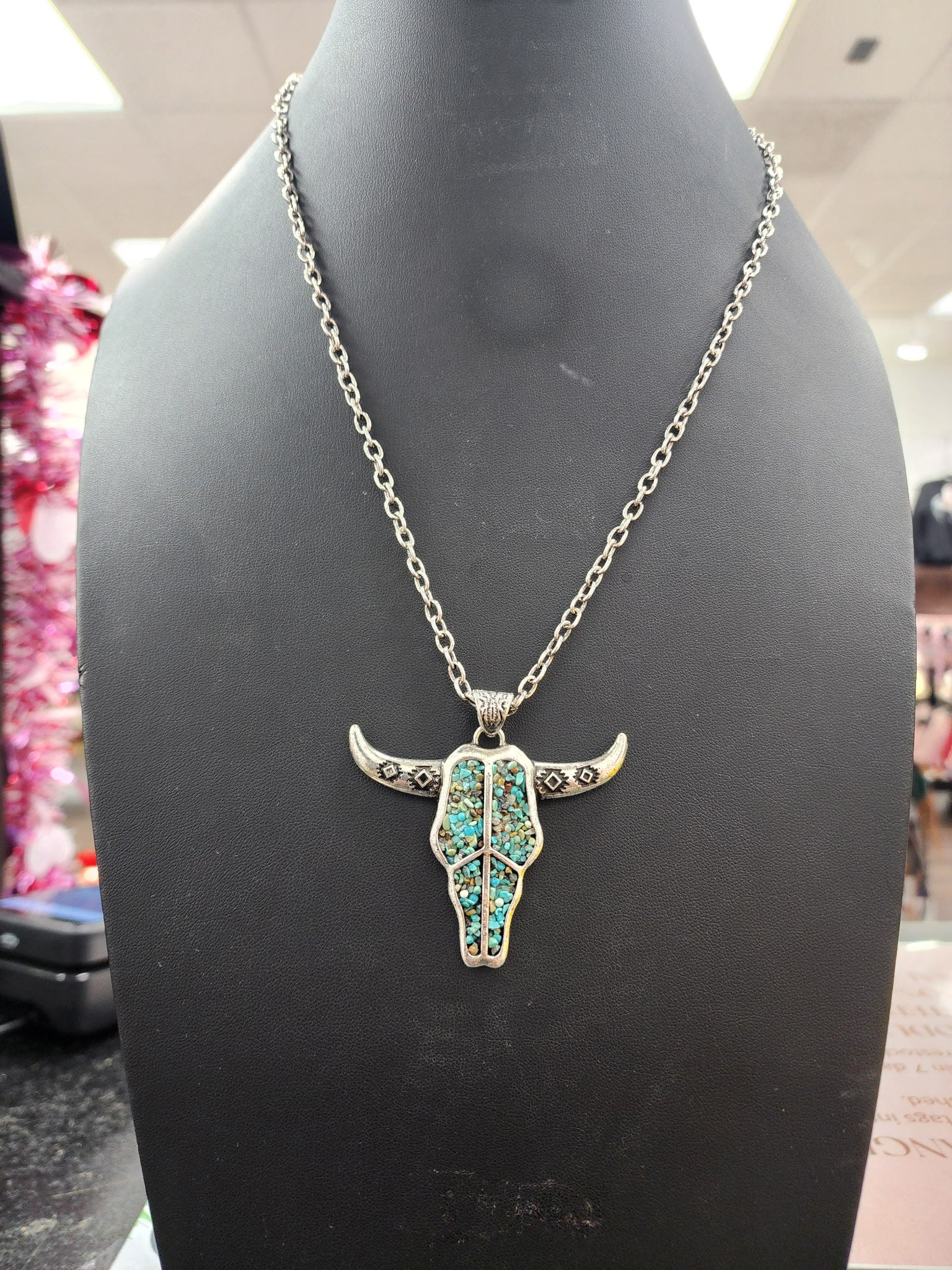 Turquoise Cluster Steer Pendant Necklace