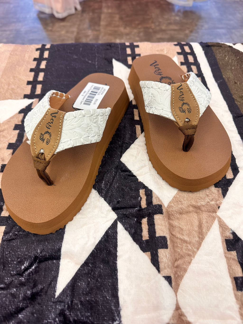 Ivory Floral Embossed Sandals