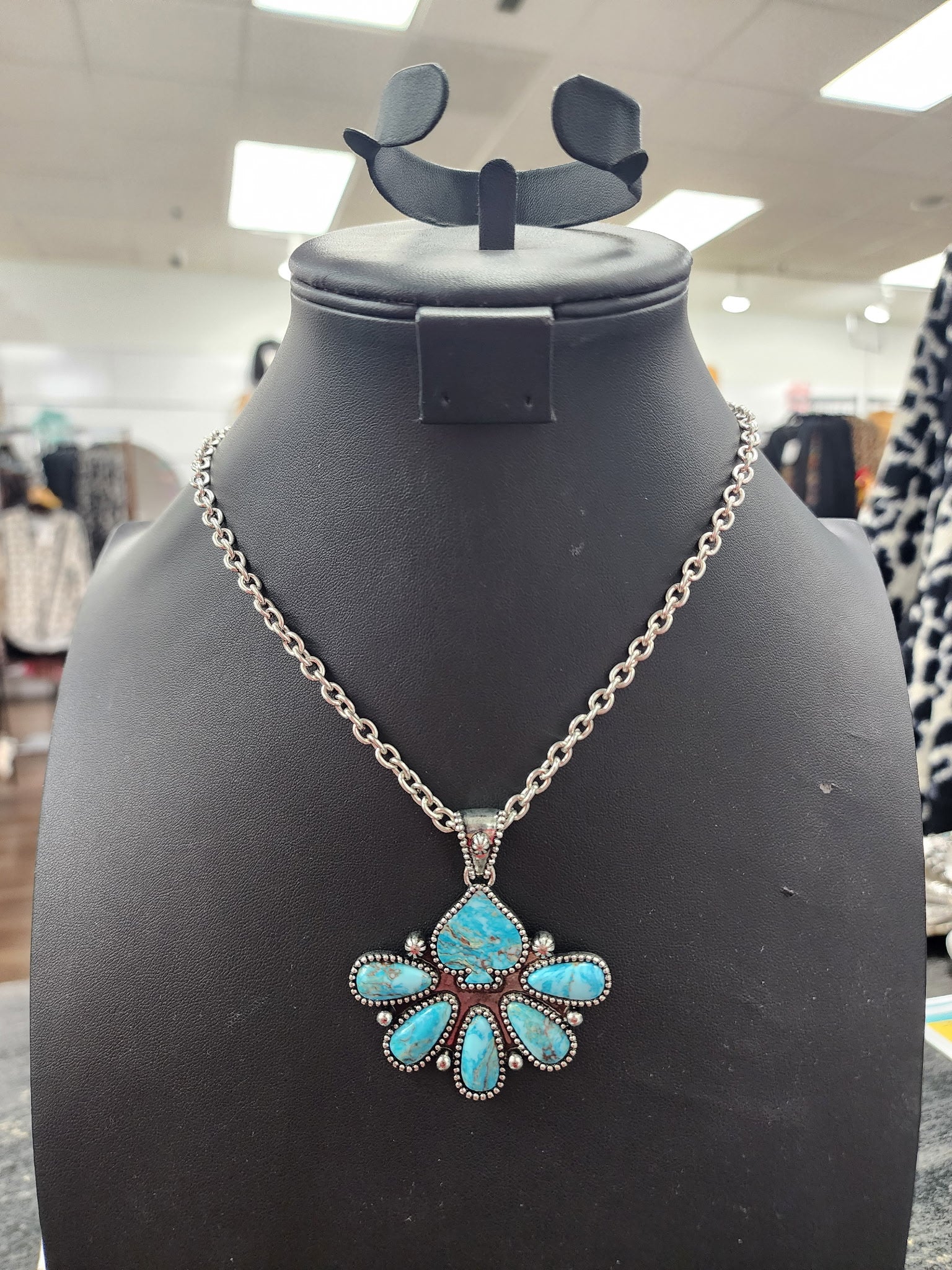 Turquoise Half Cluster Pendant Necklace