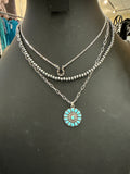 Turquoise Cluster Pendant & Horse Pearl Necklace