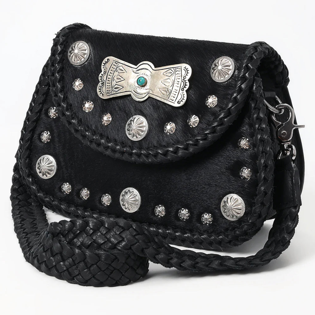 Black Cowhide Ribbon Shoulder Bag