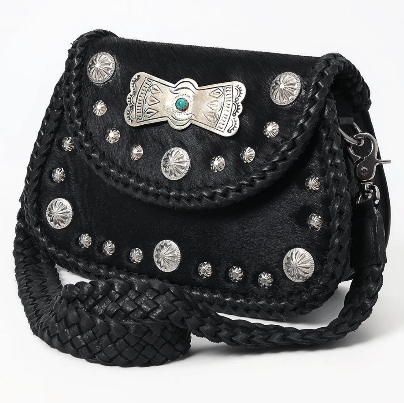 Black Cowhide Ribbon Shoulder Bag