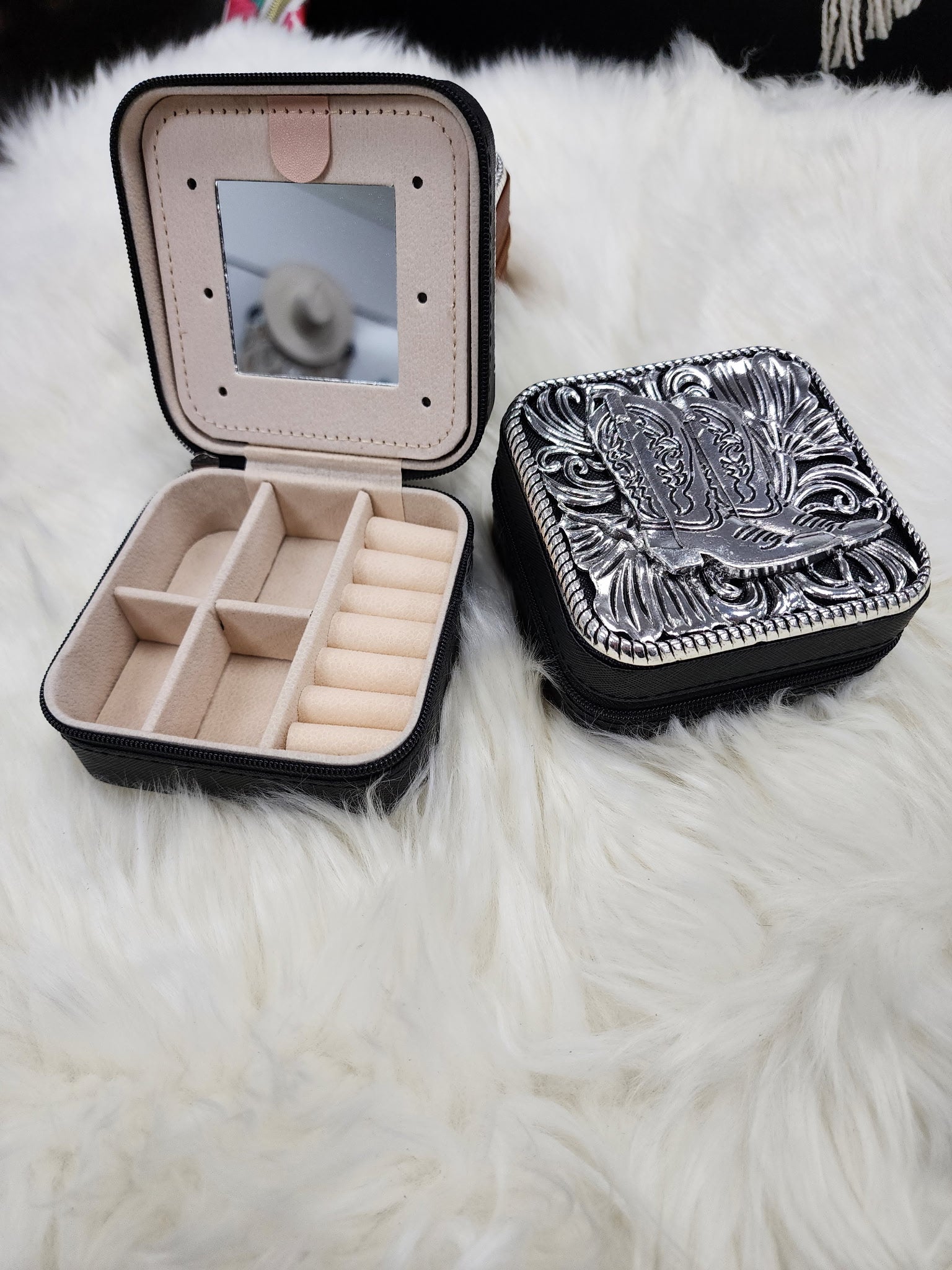 Silver Boot Scroll Jewelry Box