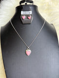 Peach Heart Necklace and Earrings Set
