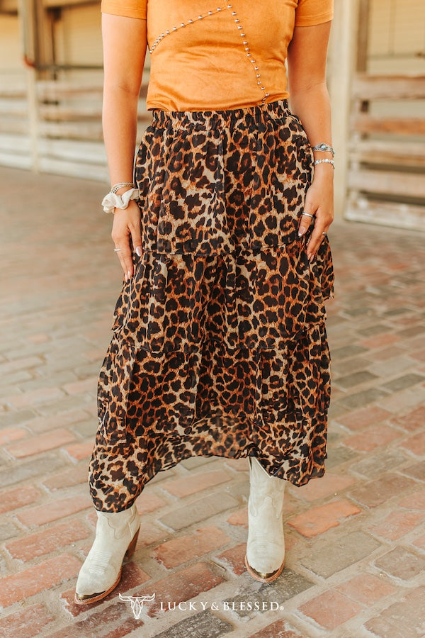 Leopard Print Ruffle Tiered Skirt