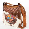 Floral Steer Hand Tooled Crossbody Purse