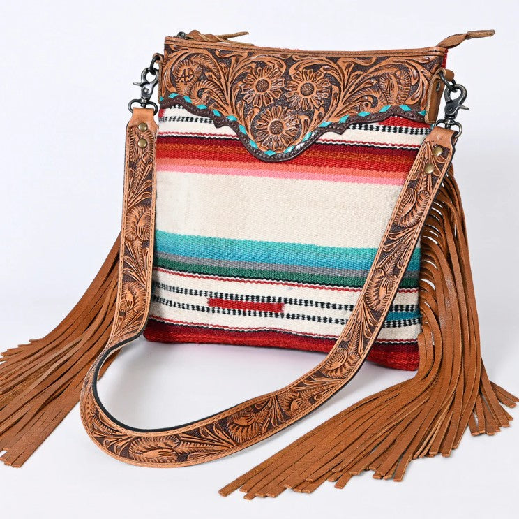 Serape Dreams Tooled Leather Fringe Crossbody