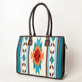 Turquoise Southwestern Woven Leather Tote Bag