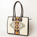 Grey Southwestern Woven Leather Tote Bag