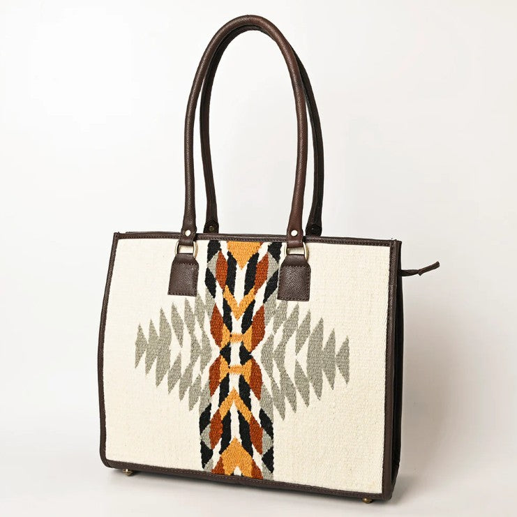 Grey Southwestern Woven Leather Tote Bag