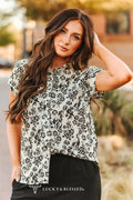 Black Floral Horse Button Top