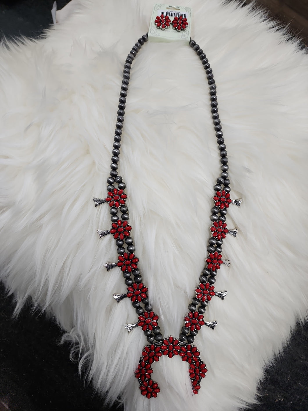 Coral Floral Cluster Squash and Earrings Set