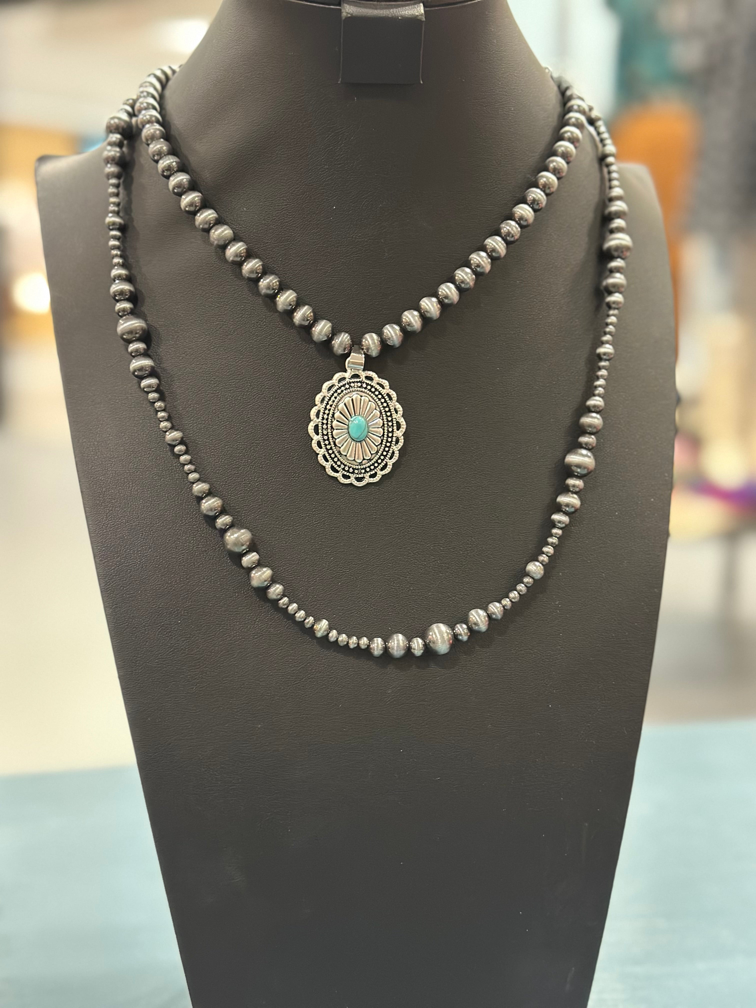 Turquoise Concho Pearl Necklace