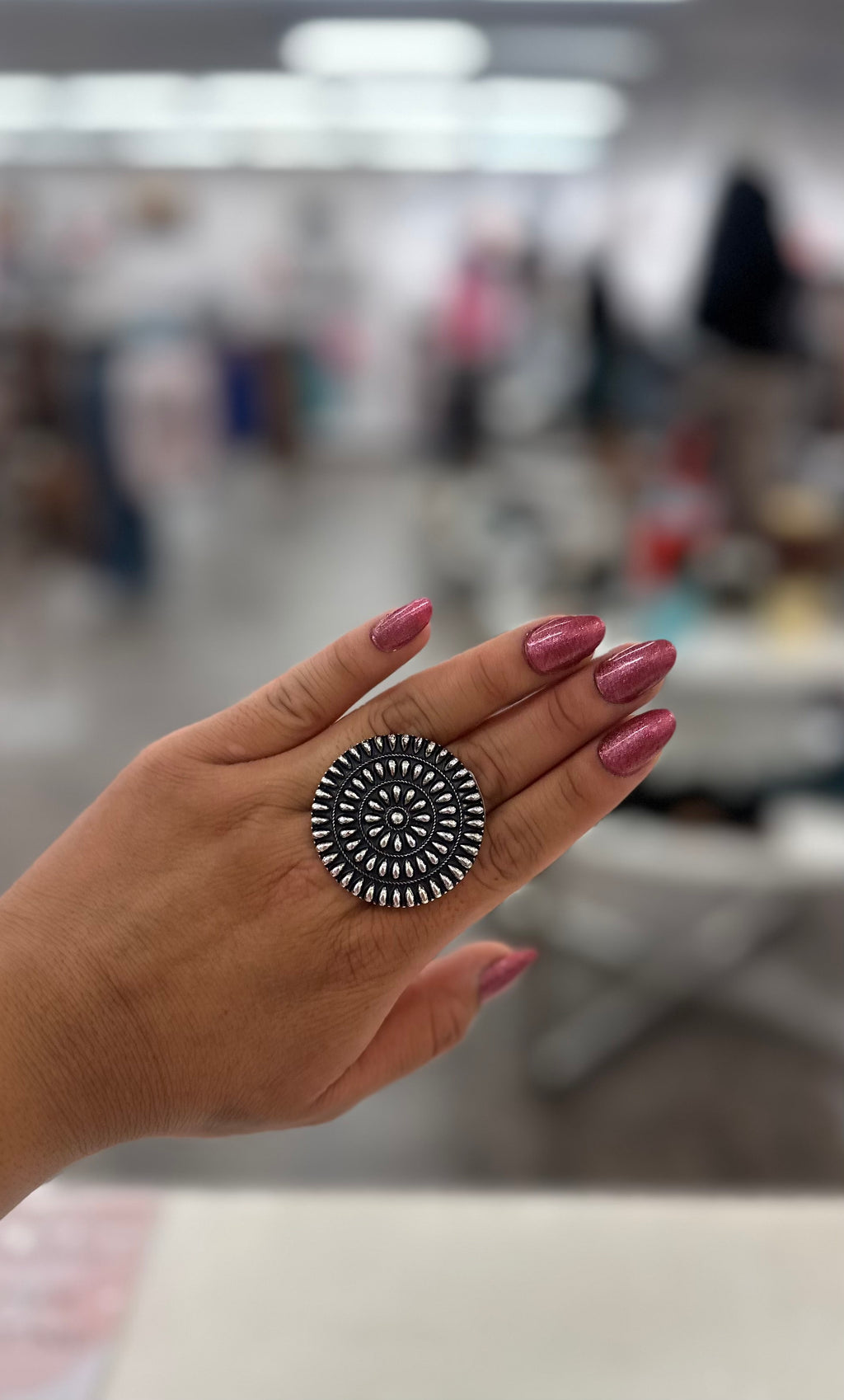 Round Stamped Cluster Cuff Ring