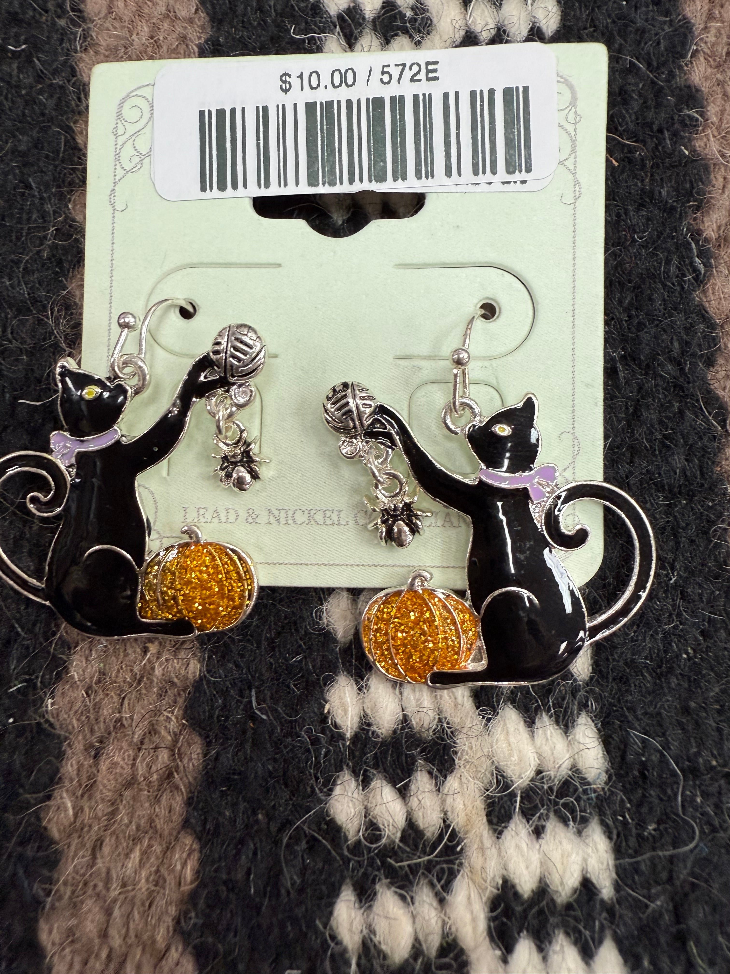 Black Cat Halloween Fishhook Earrings